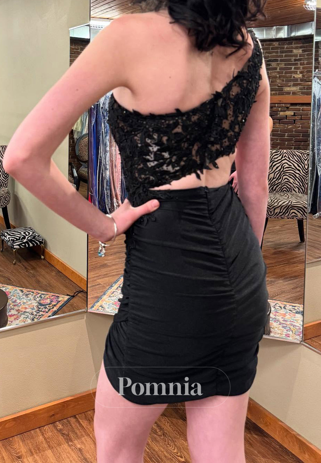 Black One Shoulder Sleeveless Corset Mini Homecoming Dress