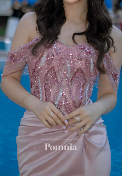 Blushing Pink Spaghetti Straps Sweetheart Ruched Prom Dress