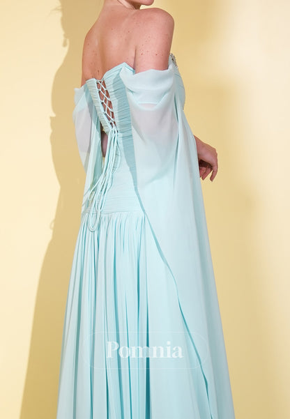 Charming A-Line Off-Shoulder Cap Sleeves Chiffon Evening Dress