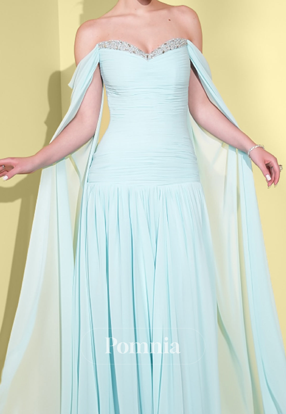Charming A-Line Off-Shoulder Cap Sleeves Chiffon Evening Dress