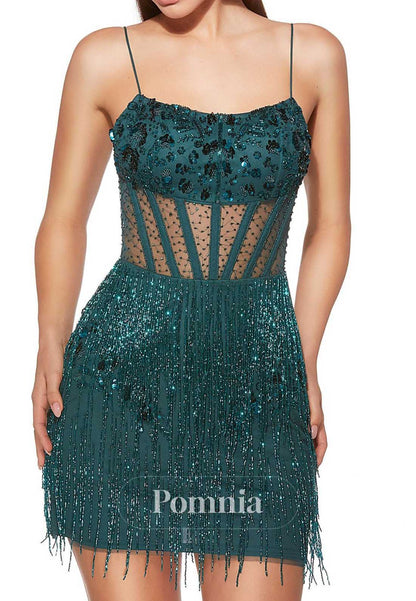 Dark Green Spaghetti Straps Scoop Tulle Homecoming Dress