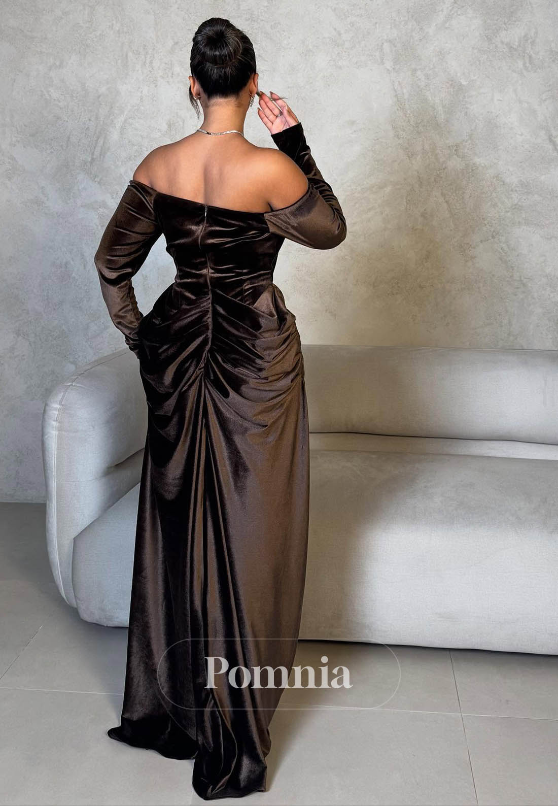 Cabernet Long Sleeves Sweetheart A-Line Evening Dress