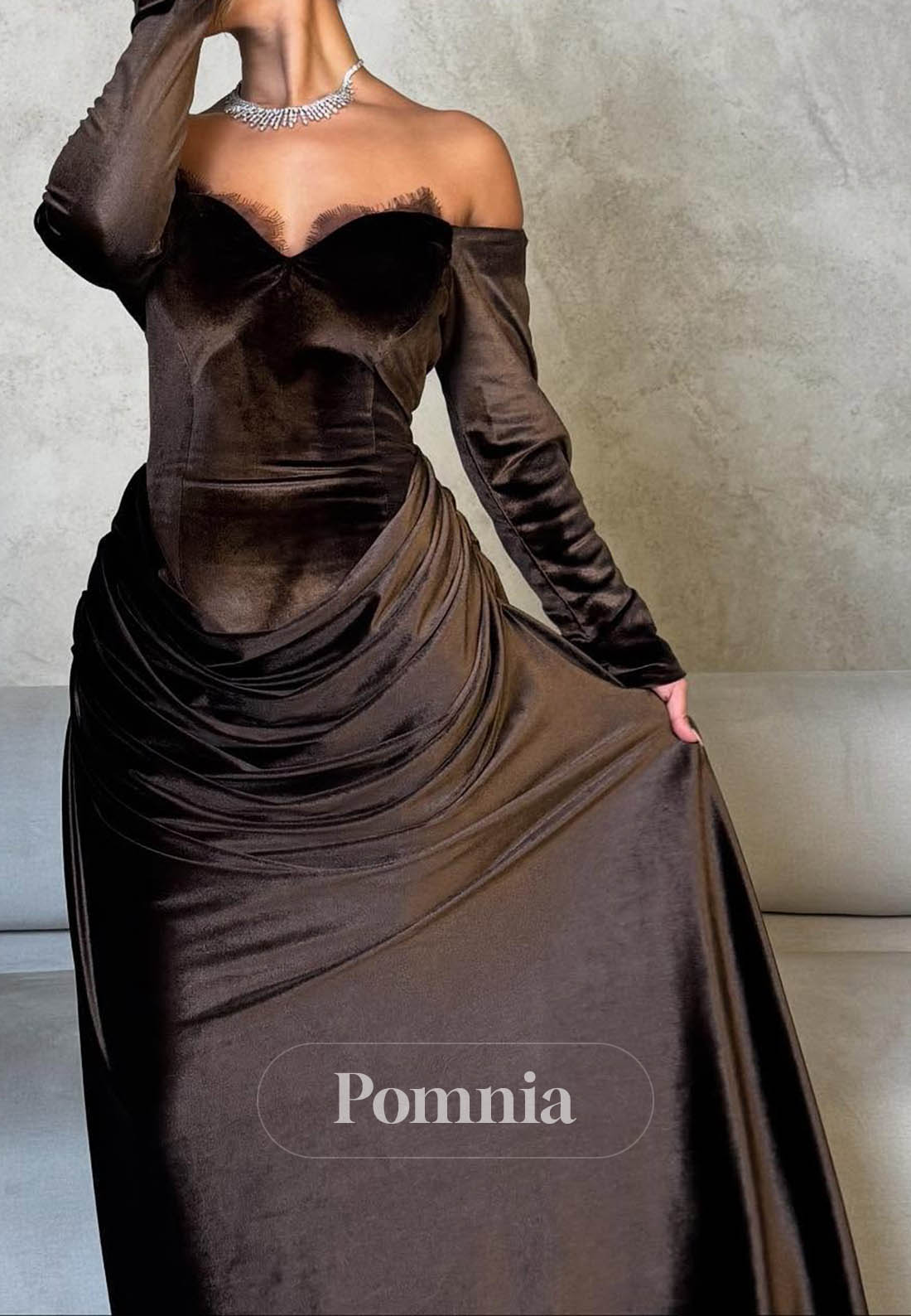 Cabernet Long Sleeves Sweetheart A-Line Evening Dress