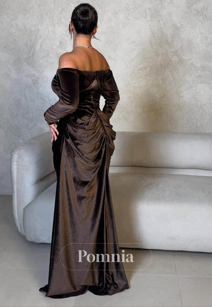 Cabernet Long Sleeves Sweetheart A-Line Evening Dress