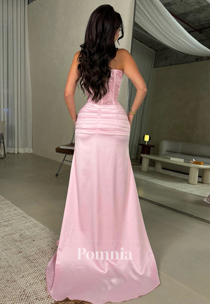 Blushing Pink Sleeveless Strapless Sequins A-Line Prom Dress