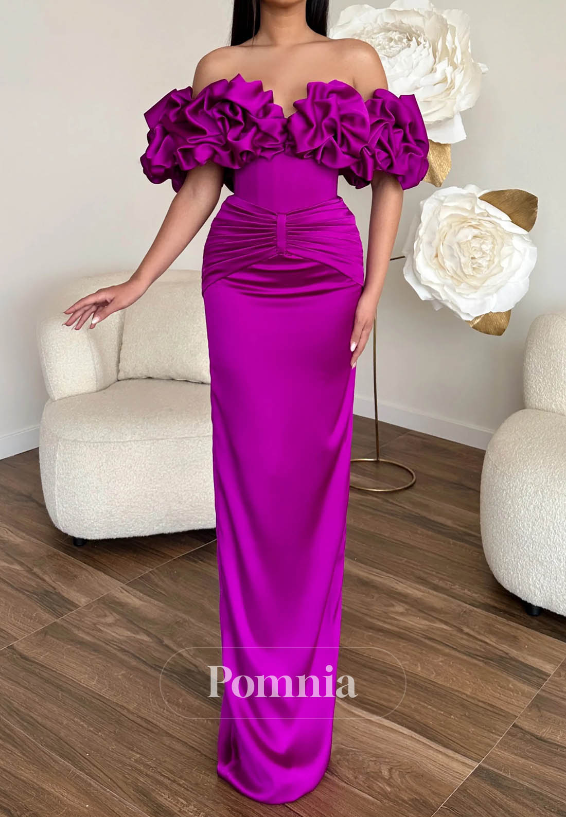 Simple Sleeveless Off-Shoulder Corset Satin Prom Dress