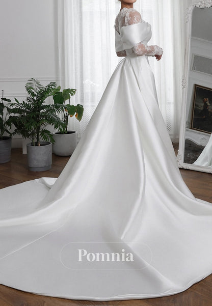 Simple Long Sleeves Square Sweep Train Wedding Dress