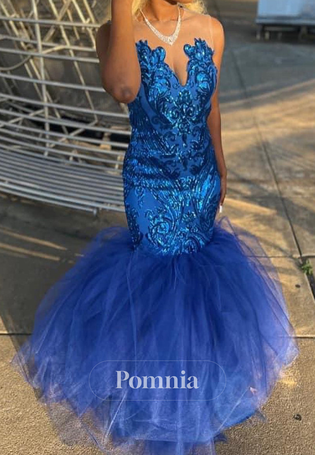 Blue Jay Sweetheart Appliques Mermaid Prom Dress