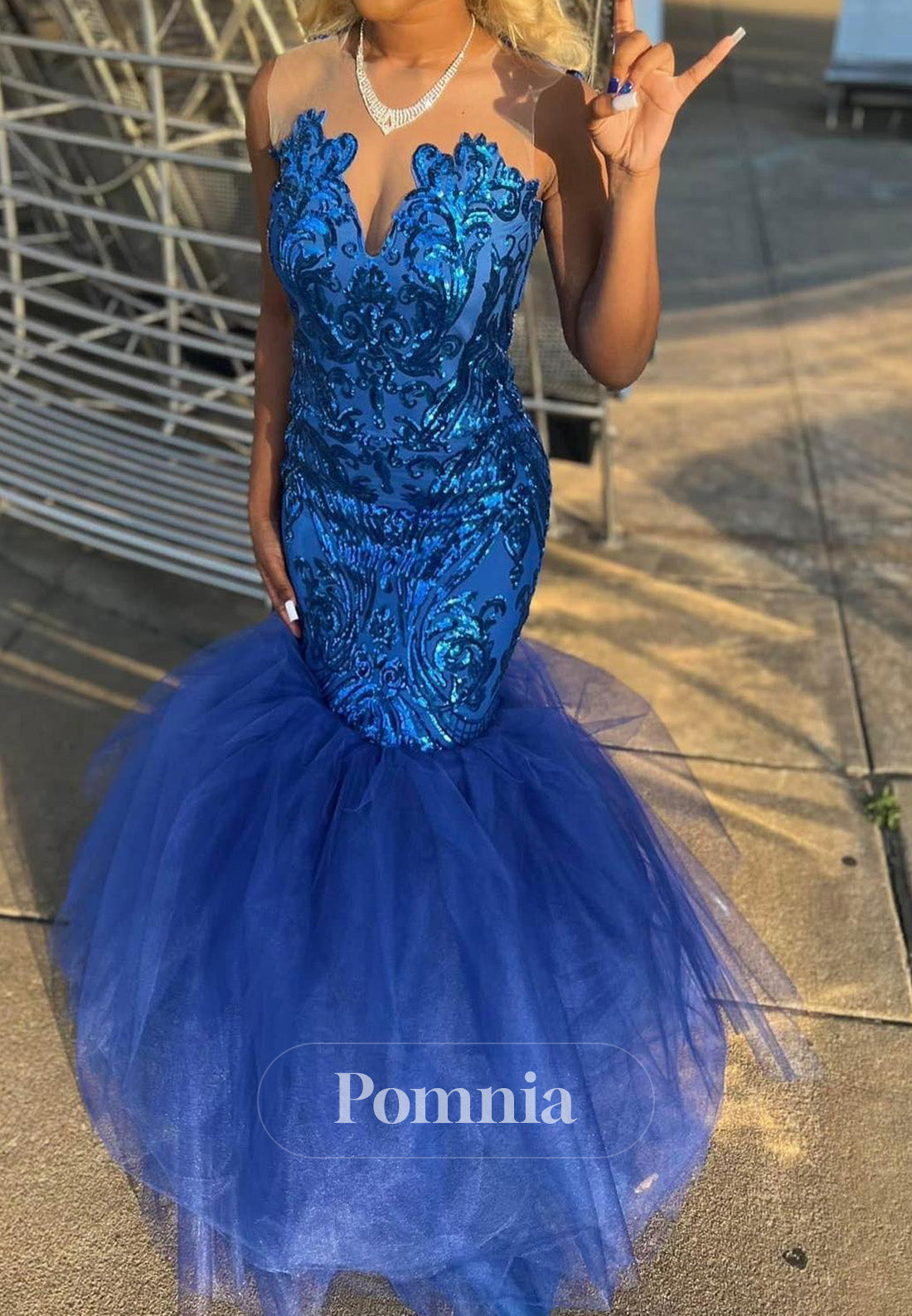 Blue Jay Sweetheart Appliques Mermaid Prom Dress