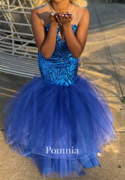Blue Jay Sweetheart Appliques Mermaid Prom Dress