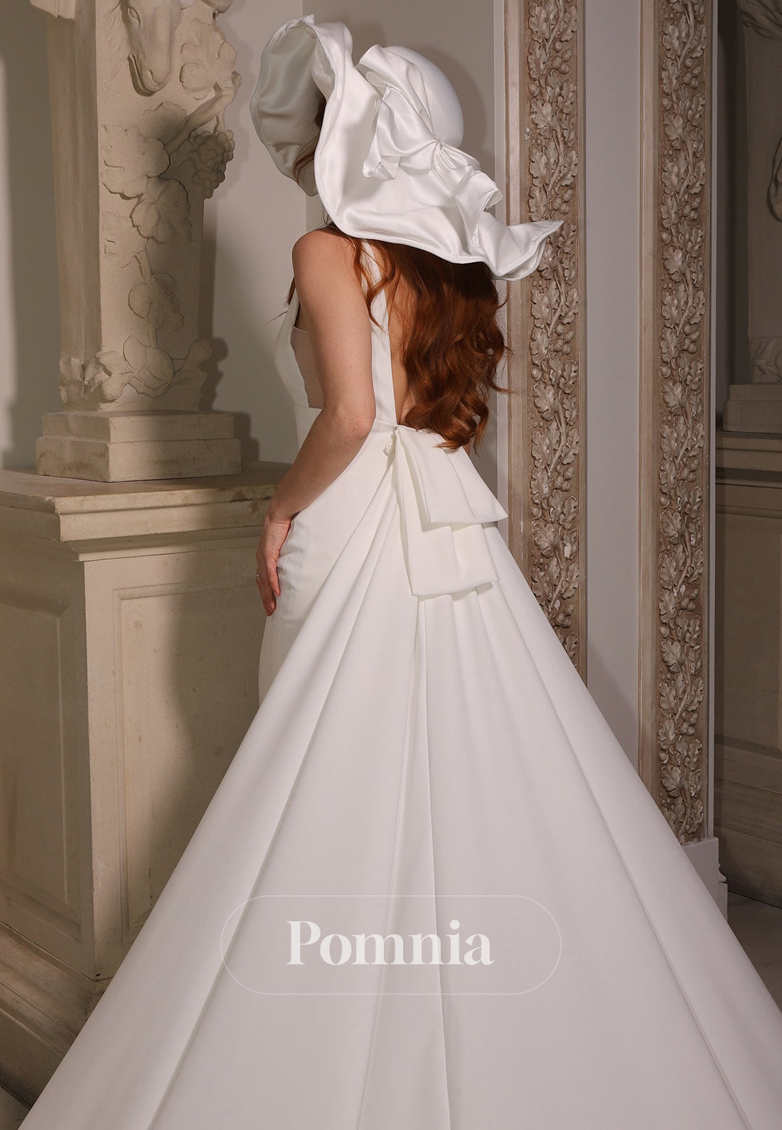 Simple A-Line Spaghetti Straps V-Neck Bowknot Wedding Dress