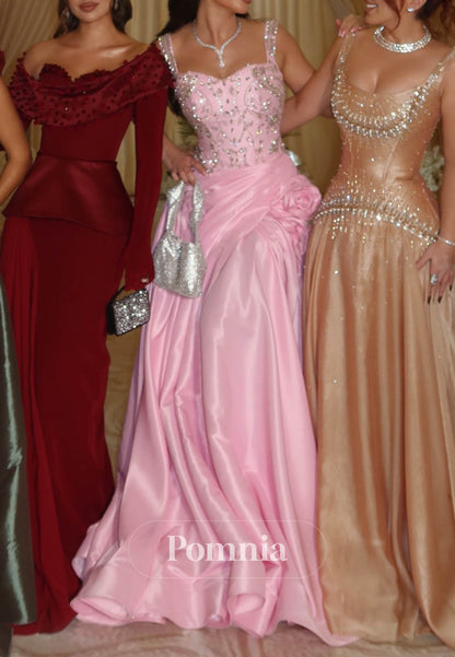 Blushing Pink Spaghetti Straps A-Line Prom Dress