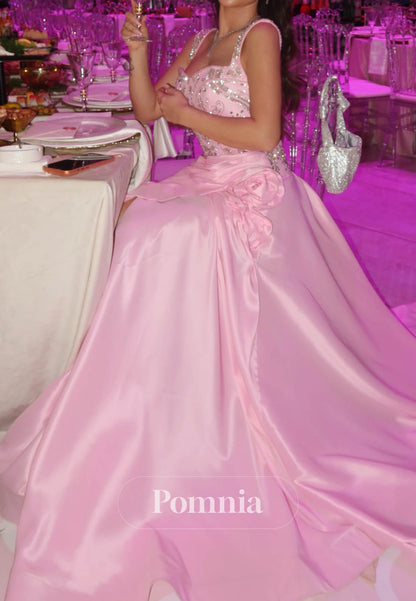 Blushing Pink Spaghetti Straps A-Line Prom Dress