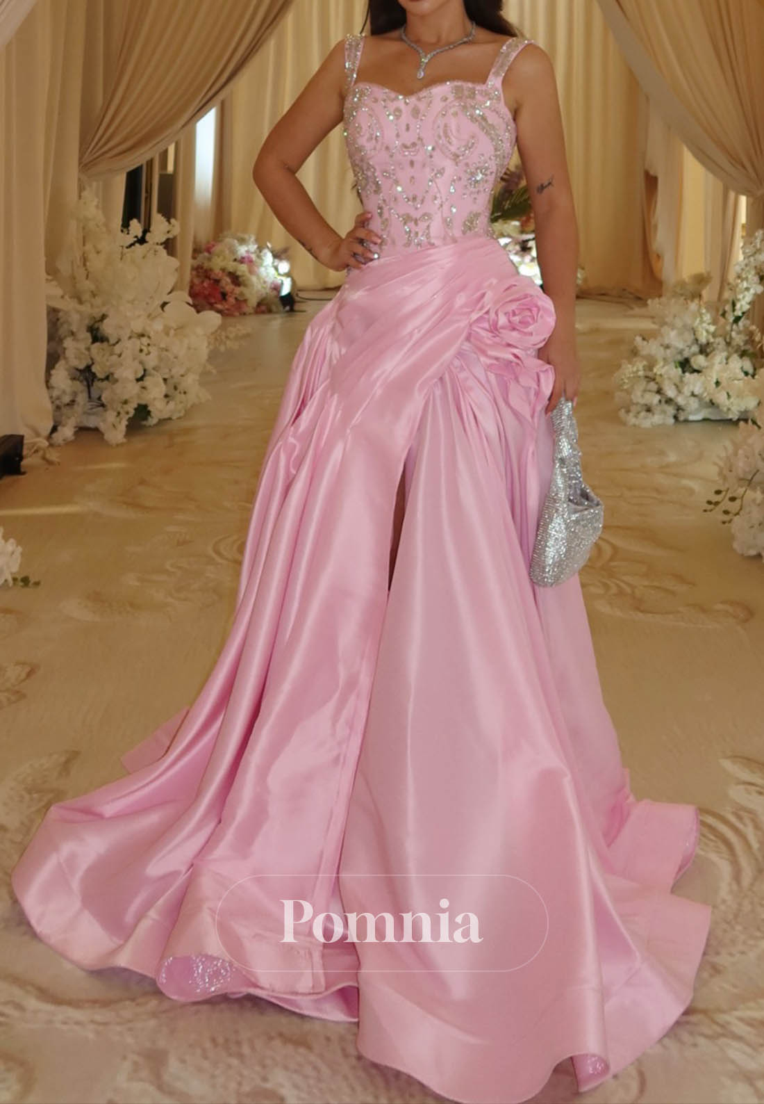 Blushing Pink Spaghetti Straps A-Line Prom Dress