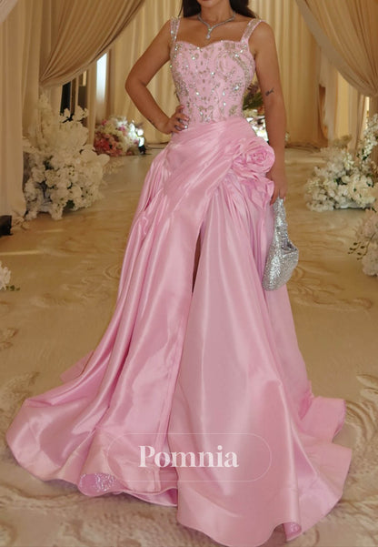 Blushing Pink Spaghetti Straps A-Line Prom Dress