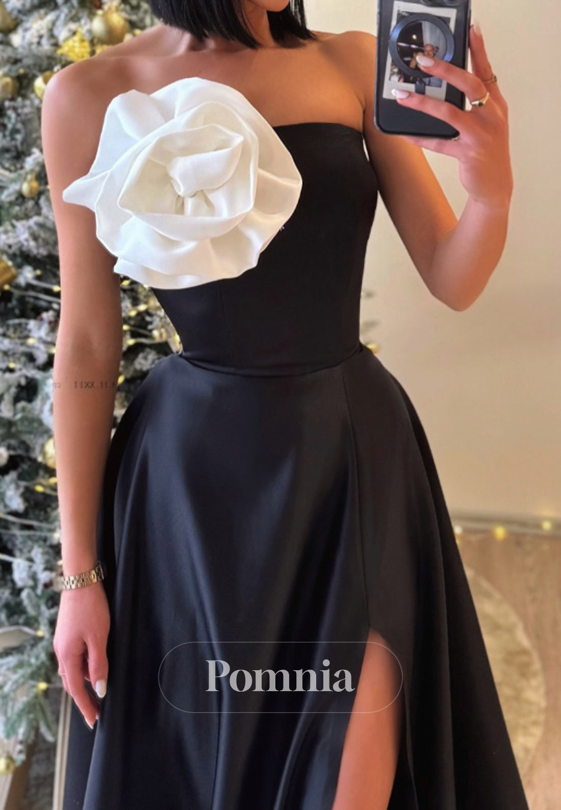 Simple A-Line Strapless Sleeveless Floral Appliques Evening Dress