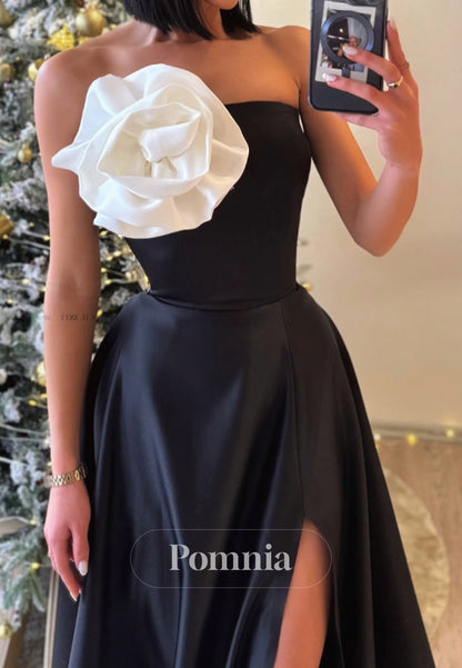 Simple A-Line Strapless Sleeveless Floral Appliques Evening Dress