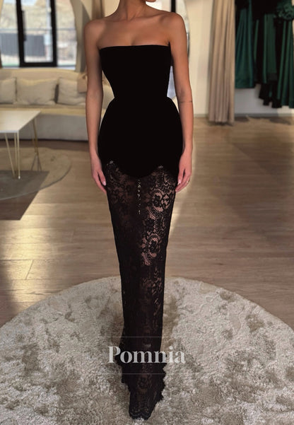 A-Line Strapless Sleeveless Empire-Waist Pearls Evening Dress