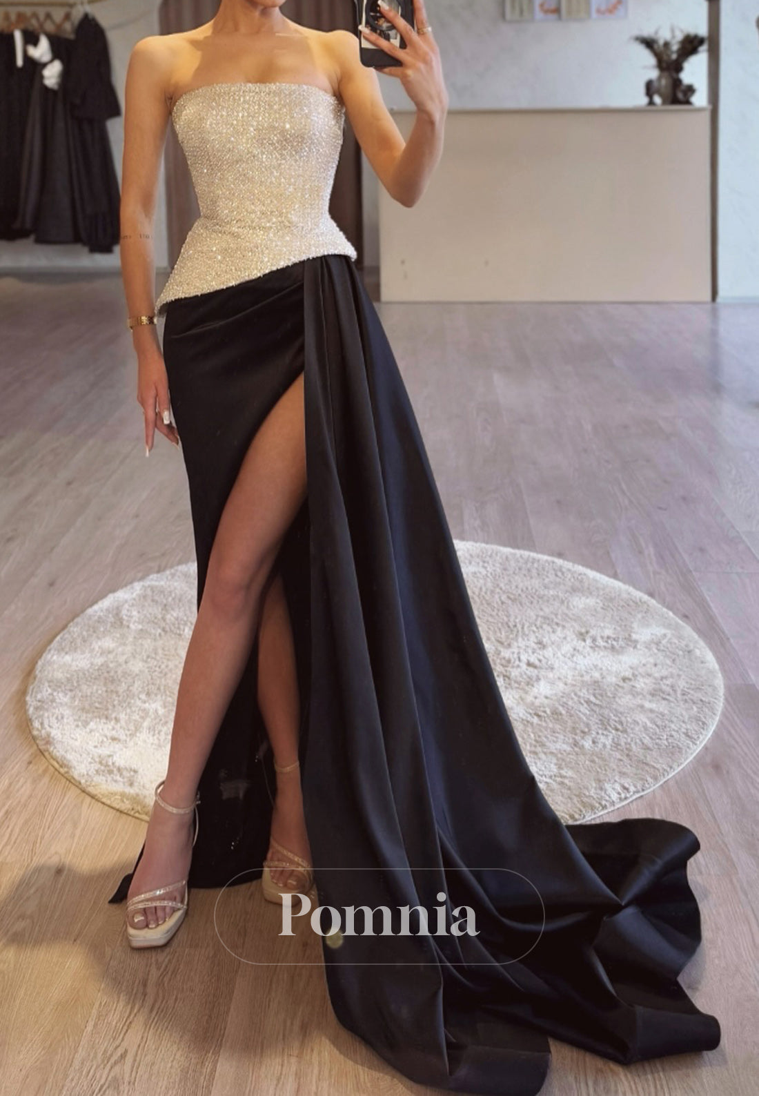 Sheath Strapless Sleeveless Sequins Empire-Waist Evening Dress