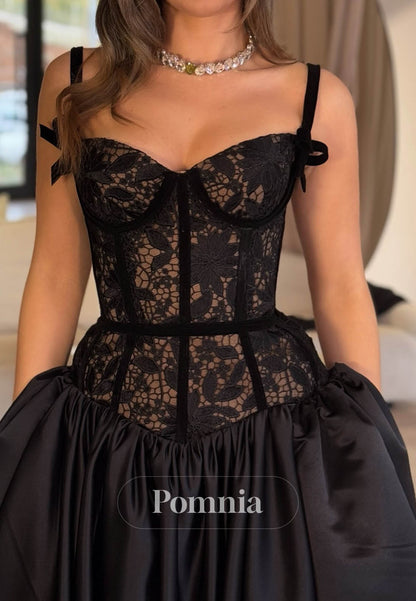 Black Spaghetti Straps Sweetheart Empire-Waist Prom Dress