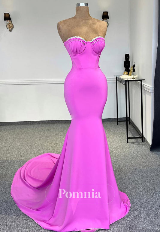 Mermaid Sleeveless Strapless Prom Dress with Pleats Evening Dress