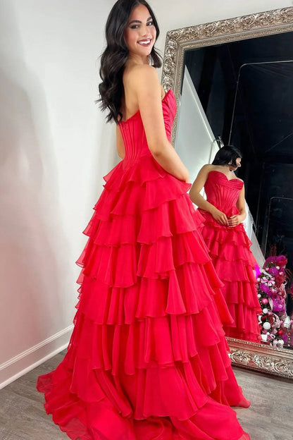 Strapless A-Line Ruffle Long Prom Dress With Split