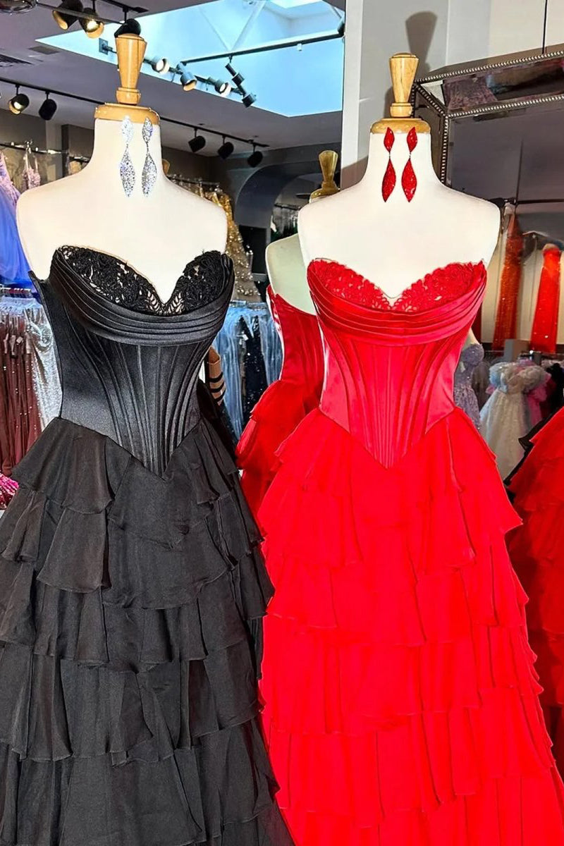 Strapless A-Line Ruffle Long Prom Dress With Split