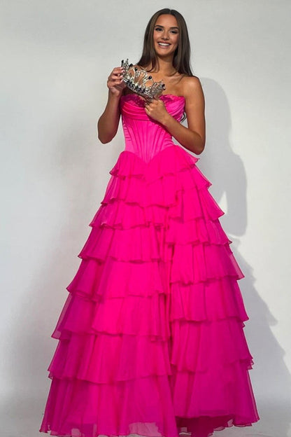 Strapless A-Line Ruffle Long Prom Dress With Split