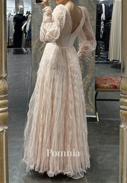 Charming Long Sleeves V-Neck Appliques Prom Dress