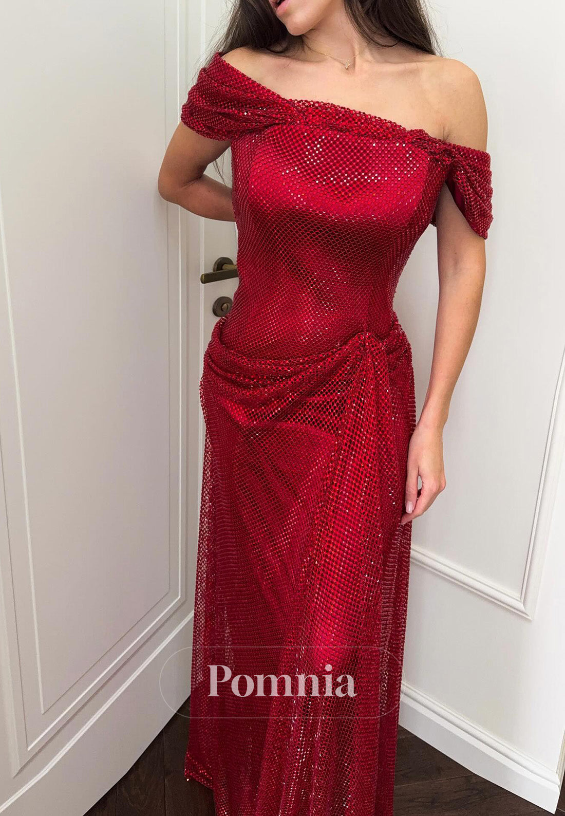 Red Off-Shoulder Sleeveless Ruched A-Line Prom Dress