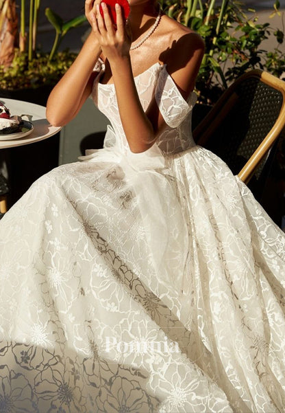 A-Line Scoop Sleeveless Corset Tulle Lace Wedding Dress