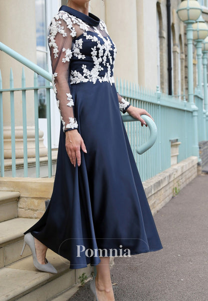 Charming Long Sleeves Scoop Appliques  Mother of the Bride Dress