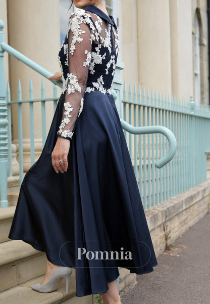 Charming Long Sleeves Scoop Appliques  Mother of the Bride Dress