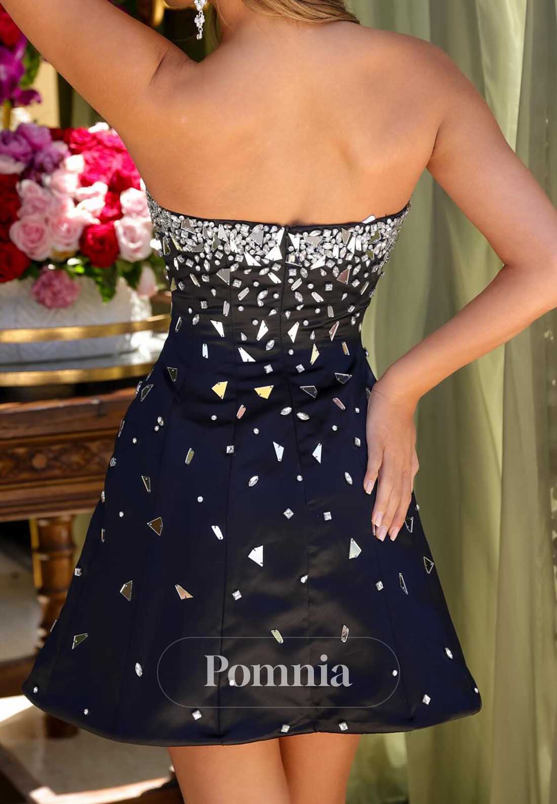Black Strapless Sleeveless Sequins Short Homecoming Dress