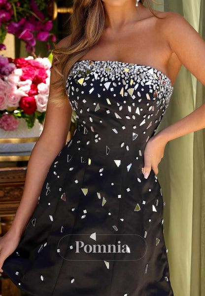 Black Strapless Sleeveless Sequins Short Homecoming Dress