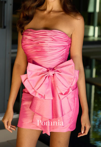 Candy Pink Strapless Sleeveless Bowknot Homecoming Dress