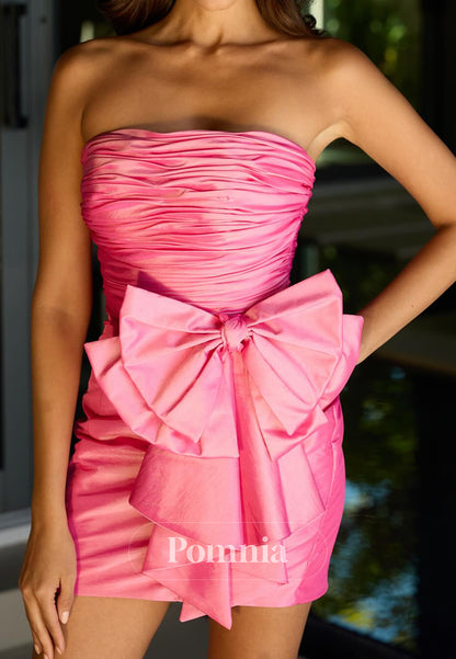 Candy Pink Strapless Sleeveless Bowknot Homecoming Dress