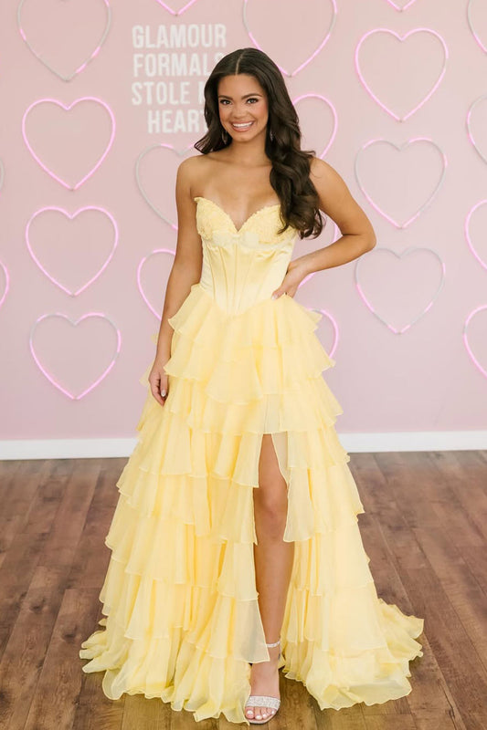 Cute A Line Sweetheart Tiered Chiffon Long Prom Dress with Slit