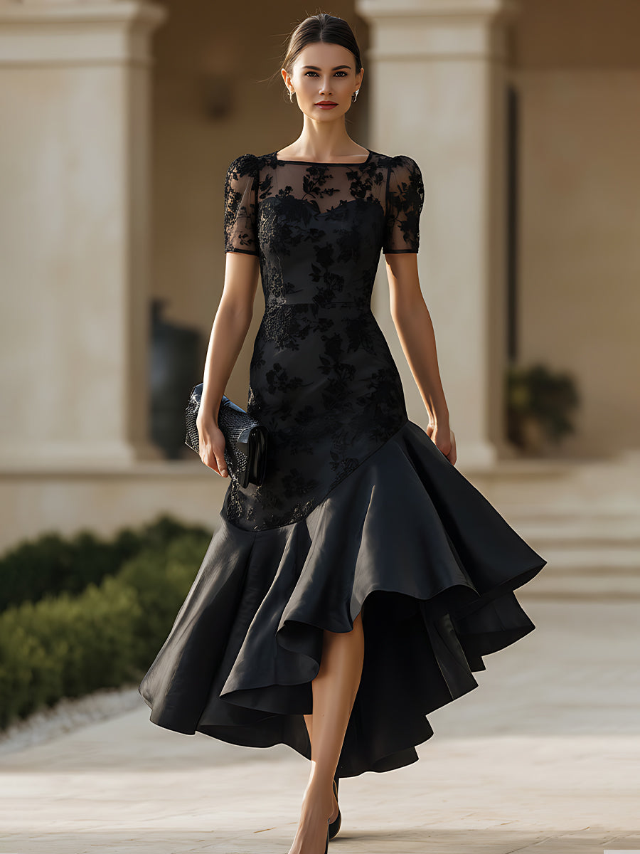 Neckline High-Low Midi Dress With Sculpted Silhouette