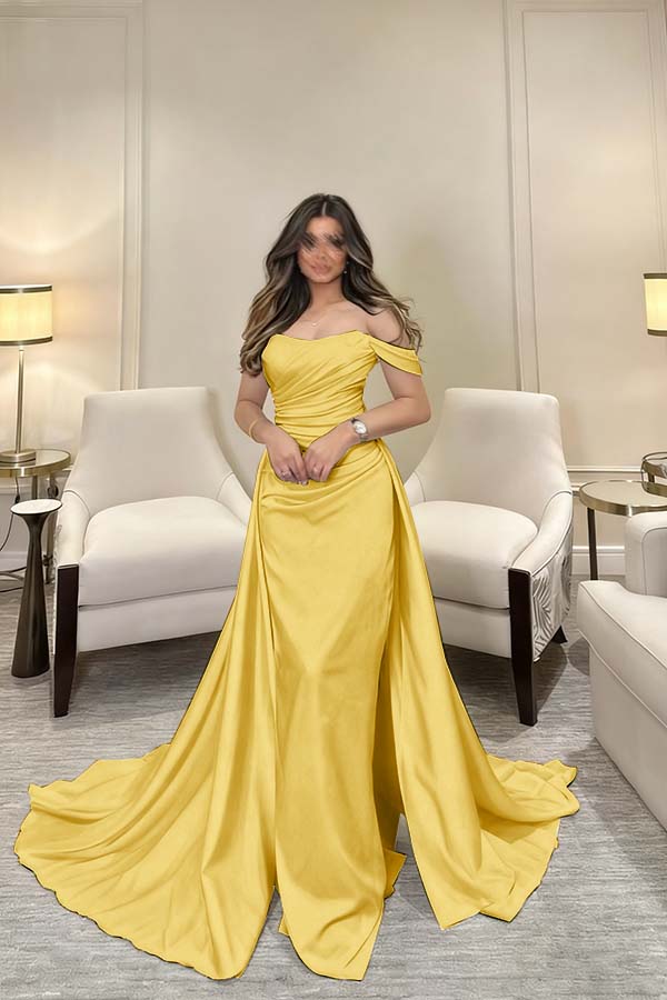 Off The Shoulder Sleeveless Long Mermaid Prom Dress With Pleated