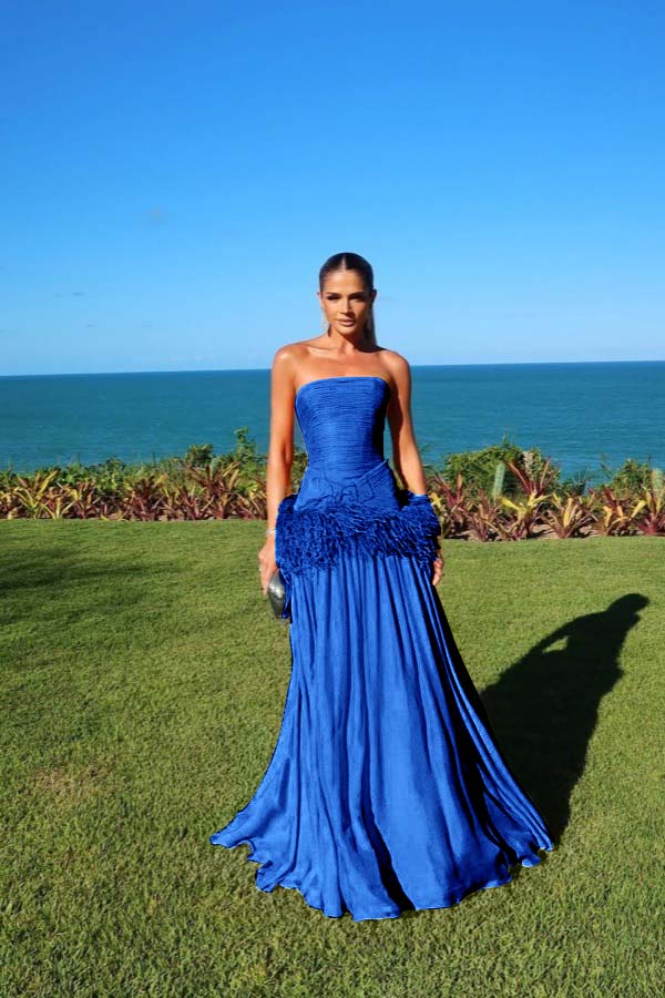 Chiffon Strapless Sleeveless Long A-Line Prom Dress With Pleated And Feathers