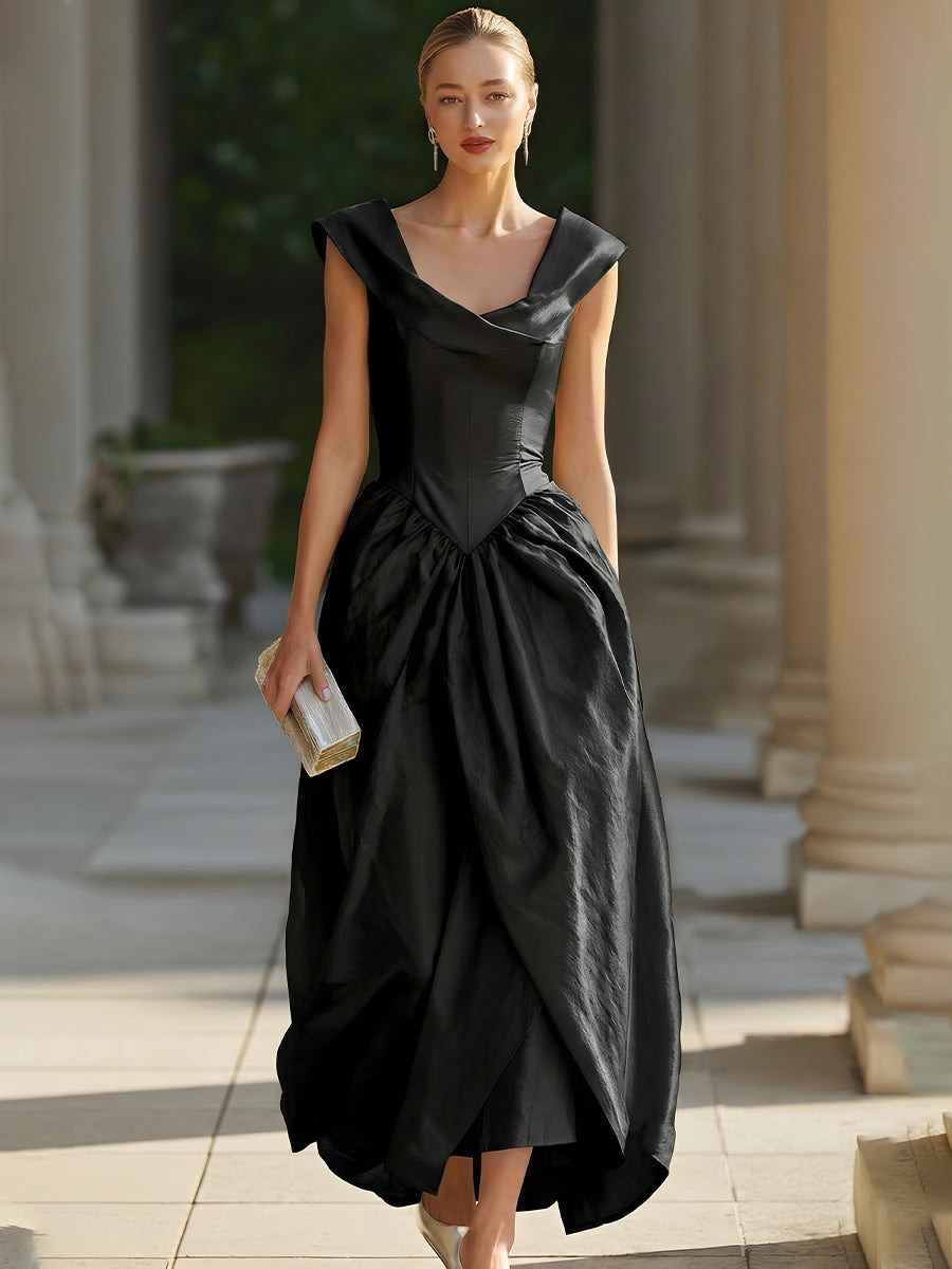 Draped Off-Shoulder Corset Midi Gown