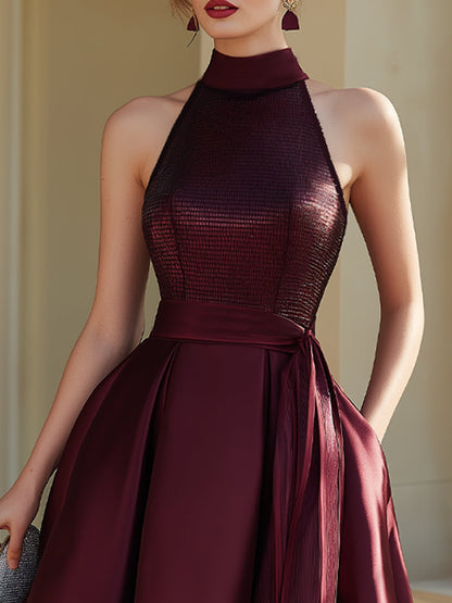 Halter Neck Pleated Midi Dress