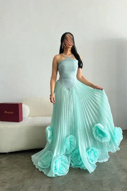 Stunning Mint Green Pleated Strapless Prom Dress