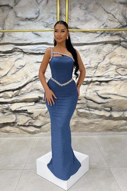 Sleeveless One Shoulder Long Mermaid Prom Dress With Beading
