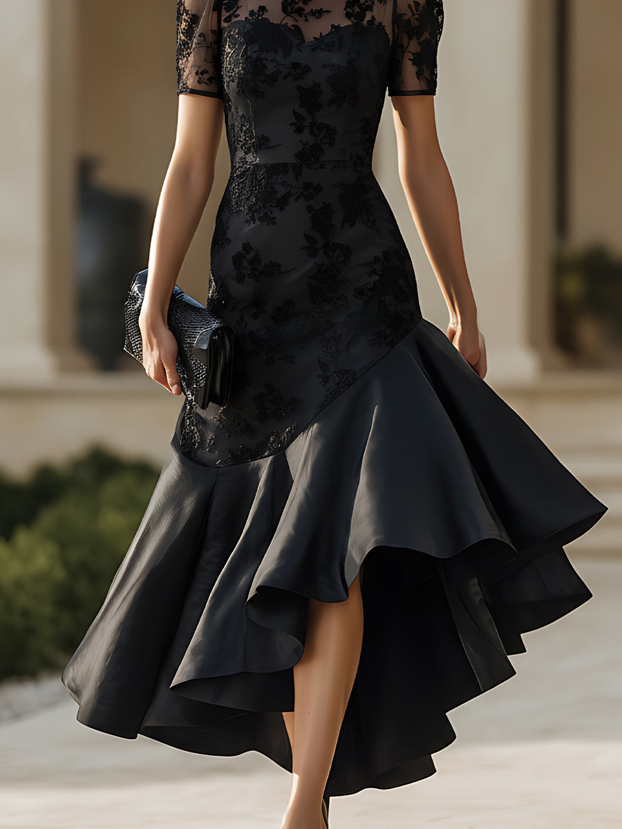 Neckline High-Low Midi Dress With Sculpted Silhouette