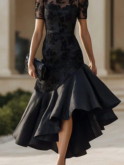 Neckline High-Low Midi Dress With Sculpted Silhouette