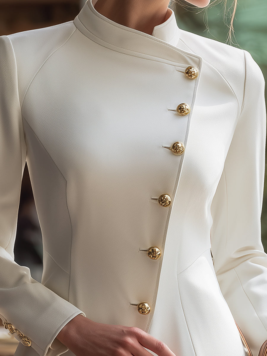 Structured Asymmetric Button Tailored Jacket
