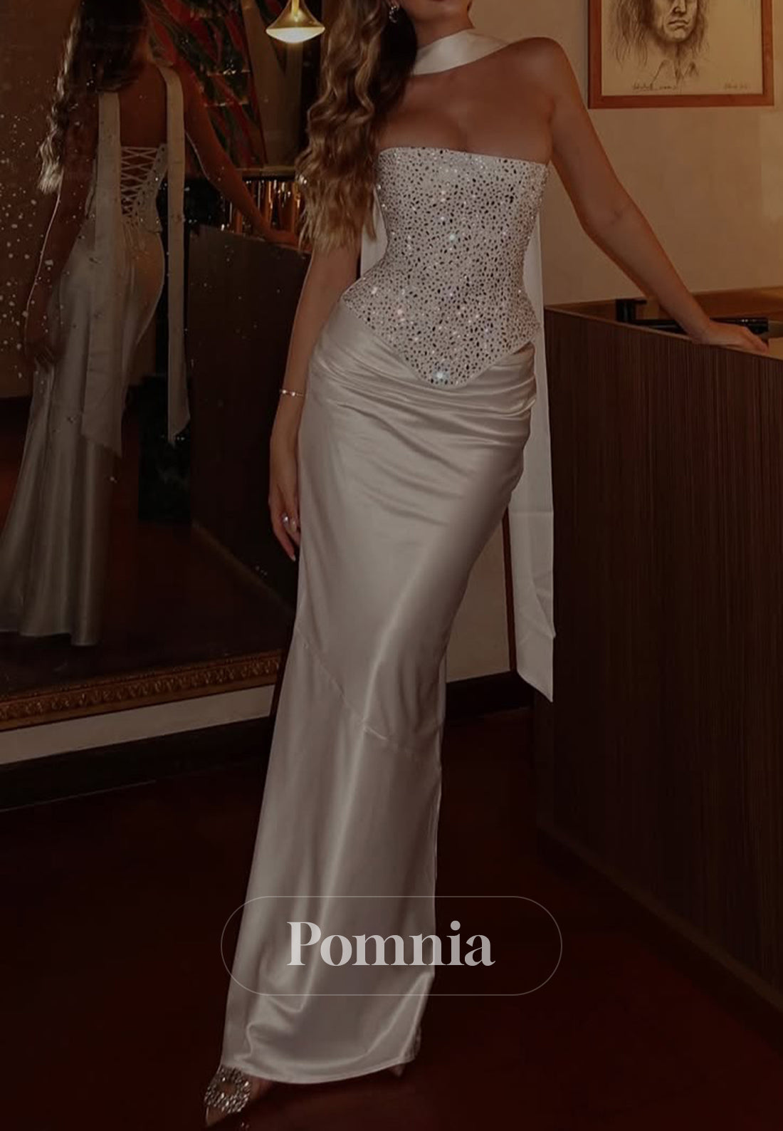 Sheath Sleeveless Strapless Sequins Empire-Waist  Prom Dress