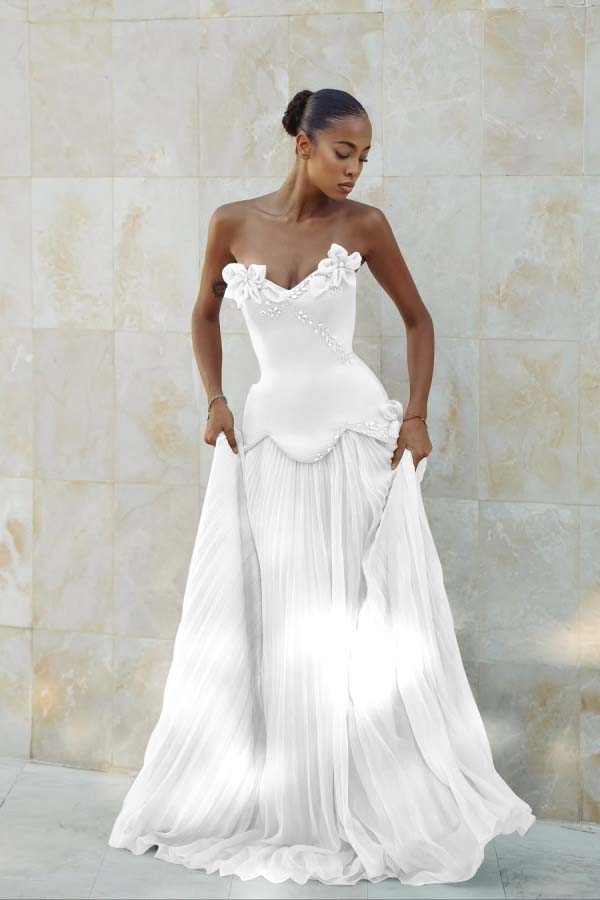 Stunning Strapless Sleeveless Long Prom Dress With Pleated Beading